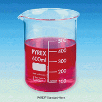 PYREX® 5~10,000㎖ Premium Batch Certificated Standard Glass Beakers, Low-form, with Spout & GraduationIdeal for Heating & General Use, White Graduations and Marking Spot, Borosilicate-glass 3.3, 프리미엄 표준형 유리 비커