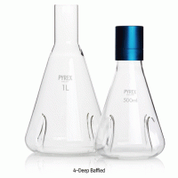 PYREX® Premium 4-Deep Baffled Shaking Culture Flask, with Φ38mm Standard Necks, 250~2,000㎖ Ideal for Aerobic Microbiology & Cell Culture, without Cap, Boro-glass 3.3, 딥 배플 쉐이킹 컬쳐 플라스크, 캡 별도