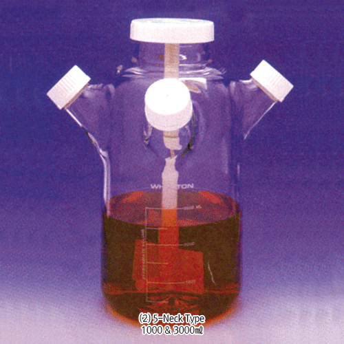 Wheaton® Celstir® 3- & 5-Neck Suspension Culture Flasks with Teflon Impeller & Screwcap , 25~3000 ㎖ 3-/5-구 서스펜션 컬춰 플라스크, 자석 교반용 Celstir®, ASTM / USP