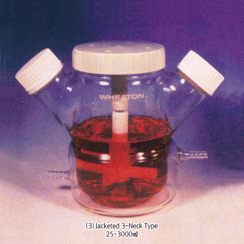 Wheaton® Celstir® 3- & 5-Neck Suspension Culture Flasks with Teflon Impeller & Screwcap , 25~3000 ㎖ 3-/5-구 서스펜션 컬춰 플라스크, 자석 교반용 Celstir®, ASTM / USP