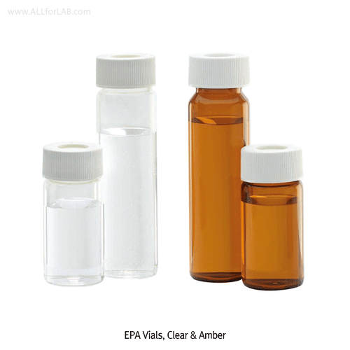 Wheaton® Premium 20~40㎖ EPA Vials and Screwcaps, ASTM·EPA·ISO·USP With Clear & Amber, Packaged in Convenient Tray, 20~40㎖ EPA 프리미엄 바이알, 캡 별도