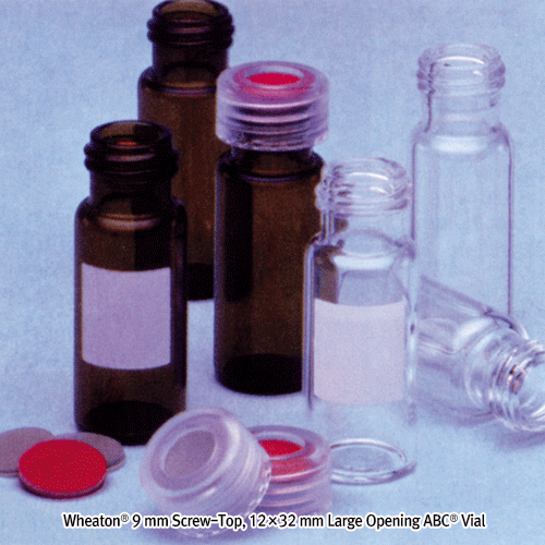 Wheaton® 9 mm Screw-Top, 12×32 mm Large Opening ABC® Vial 1.8 ml, 40 % Larger Opening Vials, with Cap / Septa, Complete Case,“편리형”
