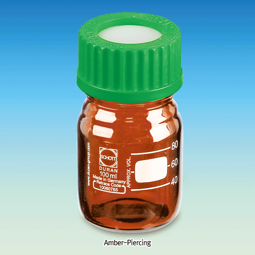 DIY Piercing DURAN® Lab Bottle, with PP GL Opentop Screwcap & PTFE/Butylrubber Septa, 10~500㎖ Boro-glass 3.3, with DIN GL25~GL45, Graduation, 125/140℃ Stable and Autoclavable, 피어싱 랩바틀