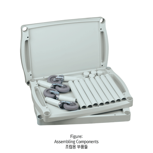 ABS Assembling Utility Carts, Heavy-Duty, with Tray Shelf·Detachable Handle·4 Casters Excellent Resistance Against High Impact·Chemicals·Temp(-40+90℃), ABS 조립식 다용도 카트, 튼튼한 구조의 플라스틱