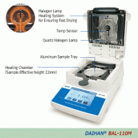 DAIHAN® [d] 1mg, max.110g Premium Moisture Analyzer “BAL-110M”, 2 Halogen Lamps, 0.00~100.00%, 40~199℃ With 100g Cali. Weight, 5″Touch Screen, Counting Func., 3×displays of %(g)·℃·Time, & Ext-CAL Program, 초정밀/다용도 수분측정기