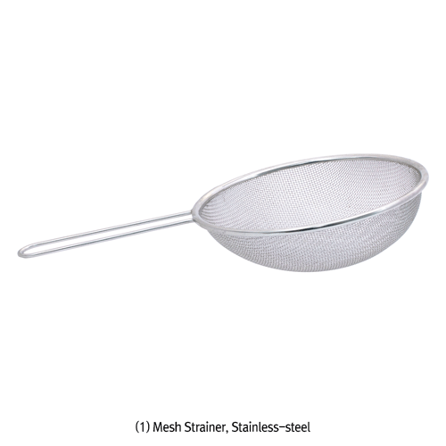 Stainless-steel Mesh Strainer, Rustless, with Hanging Loop & Handle, Φ173~275mm Ideal for Washing·Drying·Storage &c., Lightweight, Durable, 건지기/망체
