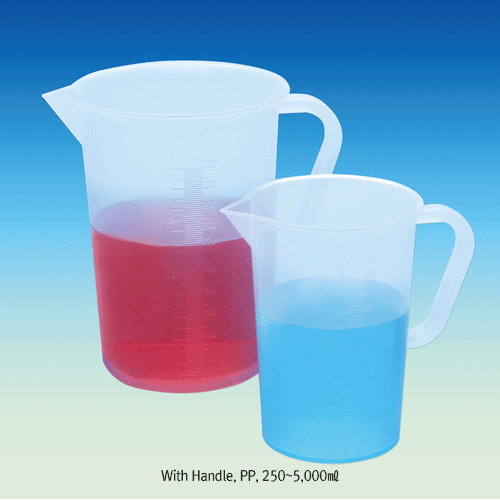 WisdTM PP MeasureTM Beaker, with Precise Graduation·Spout, Autoclavable, 25~5,000㎖ With or Without Handle, Hi-Transparency & Accuracy, 125/140℃ Stable, PP 계량 비커, 정밀눈금