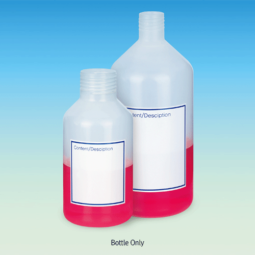 WisdTM PP Narrow & Wide-neck Wash Bottle, Autoclavable, Fine Graduated, Transparent, 500 & 1,000㎖ Printed DIY Content Marking Panel on Bottle, GL32 & GL45 Blue cap, 0℃~125/140℃ Stable, 마킹형 세구 & 광구 세척병, PP