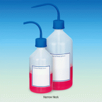 WisdTM PP Narrow & Wide-neck Wash Bottle, Autoclavable, Fine Graduated, Transparent, 500 & 1,000㎖ Printed DIY Content Marking Panel on Bottle, GL32 & GL45 Blue cap, 0℃~125/140℃ Stable, 마킹형 세구 & 광구 세척병, PP