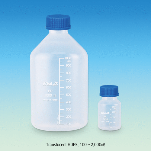 Wisd HDPE Reagent/Sample Bottle, with DIN/GL-32 & 45 PP Screwcap, 20~2,000㎖Translucency & Opaque Amber, Fine Graduated, -50℃+105/120℃ Stable, HDPE바틀,광구