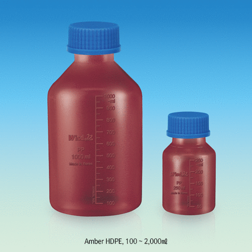 Wisd HDPE Reagent/Sample Bottle, with DIN/GL-32 & 45 PP Screwcap, 20~2,000㎖Translucency & Opaque Amber, Fine Graduated, -50℃+105/120℃ Stable, HDPE바틀,광구