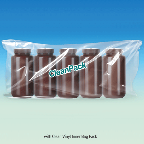 WisdTM 8~1,000㎖ CleanPack PP Amber Wide-Neck Lab Bottle, Sterile & Non-Sterile With ASTM Screwcap & Double Sealed Leakproof, Autoclavable, PP 갈색 광구병, 멸균 & 비멸균, ASTM