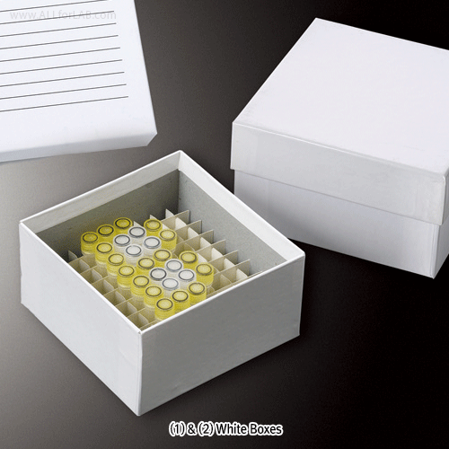 81- & 100-hole Cardboard Freezer Box, for 0.5~4㎖ Cryovials/Microtubes,133×133×h52mm or h77mm Ideal for ULT Freezer and LN2 Freezing, with Cell Φ12 & 13mm, -196℃+121℃, 81 & 100 홀 판지 냉동 보관 박스