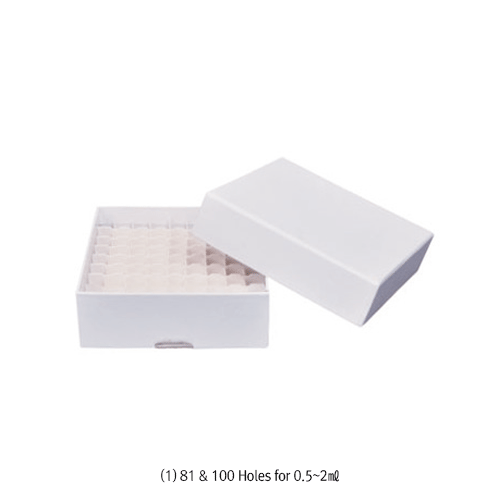 DAIHAN® WisdTM Heavy-duty Cardboard Freezer Box, for 0.5~50㎖ Cryovials/Tubes, with 2 Cooling Vapor Exchange Hole (27×5mm) With White Waterproof Coating, with Cardboard Divider, -196℃+121℃, 판지 냉동 보관 박스