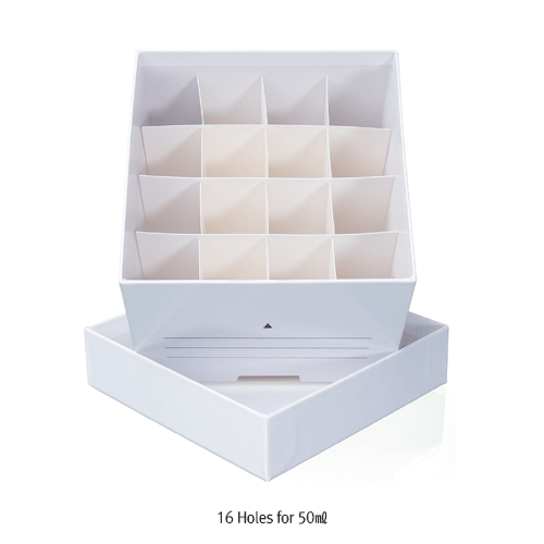 DAIHAN® WisdTM Heavy-duty Cardboard Freezer Box, for 0.5~50㎖ Cryovials/Tubes, with 2 Cooling Vapor Exchange Hole (27×5mm) With White Waterproof Coating, with Cardboard Divider, -196℃+121℃, 판지 냉동 보관 박스