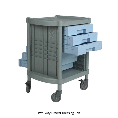 Two-way Drawer Dressing Cart, ABS, with 4 & 5 Drawer, with Handle Ideal for Lab·Medical·Industrial, with Stop-On Casters, 양방향 서랍식 플라스틱 카트
