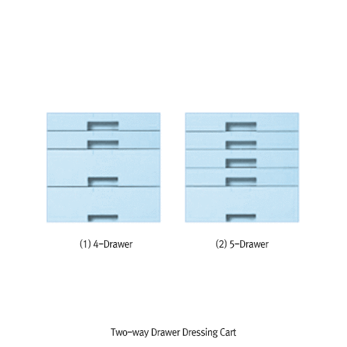 Two-way Drawer Dressing Cart, ABS, with 4 & 5 Drawer, with Handle Ideal for Lab·Medical·Industrial, with Stop-On Casters, 양방향 서랍식 플라스틱 카트
