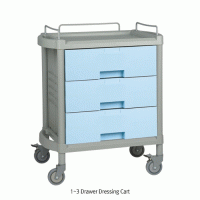 Drawer Dressing Cart, ABS, with 3~6 Drawer, with Guardrail Ideal for Lab·Medical·Industrial, Stop-On Casters, 서랍식 플라스틱 카트