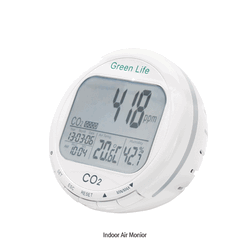 DAIHAN® “Green Life” Indoor Air Monitor of CO2·Temp·RH%·Time Clock “GAS9”, Desktop-model, 15 Degree Tilt Angle With CO2 Alarm, 0~9999ppm with Auto-Background Calibration, -10℃+60℃, 0.1~99.9%RH,“그린라이프”룸에어모니터