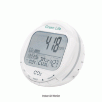 DAIHAN® “Green Life” Indoor Air Monitor of CO2·Temp·RH%·Time Clock “GAS9”, Desktop-model, 15 Degree Tilt Angle With CO2 Alarm, 0~9999ppm with Auto-Background Calibration, -10℃+60℃, 0.1~99.9%RH,“그린라이프”룸에어모니터