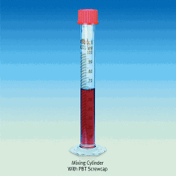 Witeg® Mixing Cylinder, B-class, with (1) PE Stopper or (2) PBT Screwcap, Tall-form, Graduated, 10~2,000㎖With Hexagonal Base, DURAN Glass 3.3, Amber Stain Scale, DIN / ISO, [ Germany-made ] , 믹싱 실린더