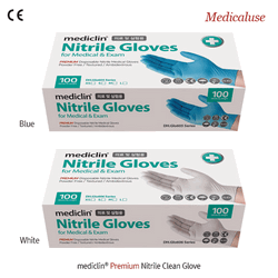 mediclin Premium Nitrile Clean Glove, for Medical & Exam, L240mm, Medicaluse With Textured, Powder Free, Ambidextrous, Premium Grade AQL 1.5, 니트릴 장갑, 실험·의료용
