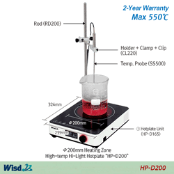 WisdTM 550℃ High-temp Hi-Light Hotplate, “HP-D165” & “HP-D200”, Schott NEXTREMA® Ceramic Glass Plate With Φ165 & Φ200mm Heating Zone, Digital Control, 2×Heating Control Mode, 다용도 하이라이트 고온가열판