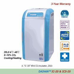DAIHAN® 20Lit Mini CO2 Incubator & CO2 Shaking Incubator “IC-20 & ICS-20”, 4℃~45℃ & 0~10% CO2 Programmable PID Controlled 0.1℃ & 0.1%, Compact Design for Saving Space/Money, Ideal for Cell/Tissue Culture With Cooling/Heating system of Peltier Element/Auto