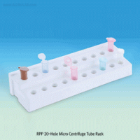 PP 20-hole Micro Centrifuge Tube Rack, for 1.5/2㎖ Tubes Type, 215×70×h40mm With Numbered Holes and Rubber Foot, Autoclavable, White Color, 125/140℃, 계단식 20-Hole 랙