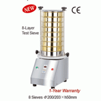 DAIHAN® Digital Vibrating Sieve Shaker “SKS-208”, Acceptable Φ100~203mm Sieves Capa-8 Sieves Φ200/203×h50mm, Ideal for Sieving·Classifying·Filtering, CE Certified, 시브쉐이커, 최대 8단, Φ200/303