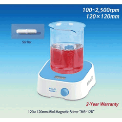 WisdTM 120×120 Mini Hi-Quality Digital Magnetic Stirrer “MS-12D”, Max. 2,500rpm, Max. 2Lit(H2O) With Tempered Glass Plate & PP Housing, Permanently Brushless Motor(BLDC), Digital LED Display, Waterproof, 소형 디지털 자력교반기