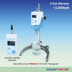 DAIHAN® Premium Hi-Speed Overhead Stirrer “OVS-S05”, with Permanently Brushless Motor(BLDC), 2:1, Max. 3,000rpm With Torque(Ncm)·Viscosity(mPas)·Temperature(℃)·Real Time Display, Optional Remote Control, 50,000mPas, Max. 100Lit “Push-Through” Shaft(Φ