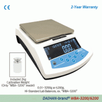 DAIHAN® [d] 0.01g, max.3,200g/6,200g Hi-Standard Lab Balance “WBA-3200/6200” , 168×168mm Weighing PlateWith Super Size Back Light LCD, Counting Function, Ext-CAL, 2kg Cali. Weight, Various Weight Mode, with Certi. & Traceability표준 다용도 랩 바란스, g· 계수 ·%