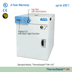 DAIHAN® Gravity-air Drying Oven “ON”, 3-Side Heating Zone, 32·50·105·155 Lit, up to 230℃, ±0.5℃ With 2 Wire Shelf, Digital PID Control, Jog-Dial & Push Button, Digital LCD with Back-light, with Certi. & Traceability 자연 대류식 정밀 건조기/오븐, 고정밀 디지털 퍼지 제어, 우