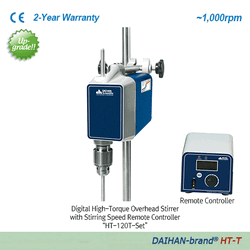 DAIHAN® Remote Control High-Torque Digital Overhead Stirrer “HT-T”, for Middle-/High-Viscosity, Max.40·60·100Lit With “Push-Through” Shaft(Φ10mm or Less) and Chuck grip Φ6~12mm, Flex-Coupling Φ6~16mm, 120,000mpas, Max.1,000rpm 원격조절식 디지털 중/고점도용 강력교반기,