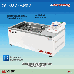 SciLab® Digital Precise Shaking Water Bath “WiseBath® SSB”, Reciprocating Motion, 18-/30-/45-Lit with Universal Spring Rack, Digital Fuzzy Control, up to 2 Lit Flask, 20~250 rpm, up to 100℃, ±0.1℃, with Certi. & Traceability 정밀 진탕 항온수조, 왕복 진탕 운동, 디지털