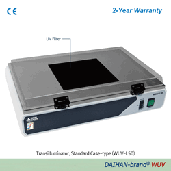 DAIHAN® UV Transilluminator “WUV”, Standard- & Compact Case-type, 48W/90W With Hinged UV-Blocking Safety Cover, Robust, Versatile, 312·365·312+365 nm, with Certi. & Traceability 자외선 발산기, 기본형 핵산(DNA, RNA), 스탠다드-/컴팩트-케이스 타입