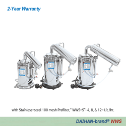 DAIHAN® Electric Classic Water Still “WWS”, All Stainless-steel, Built-in Prefilter & Auto On/Off system For Laboratory Water, Pyrogen-free, 0.3㏁?cm(resistivity), pH5.4 to 7.3, Capa. 4·8·12 Lit/hr (1) with Stainless-steel 100 mesh Prefilter, (2) with
